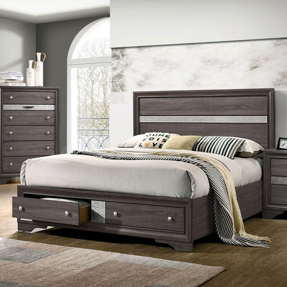 Contemporary Gray Color Panel Headboard 1pc King Size Bed w Drawers Beautiful Bedroom Furniture