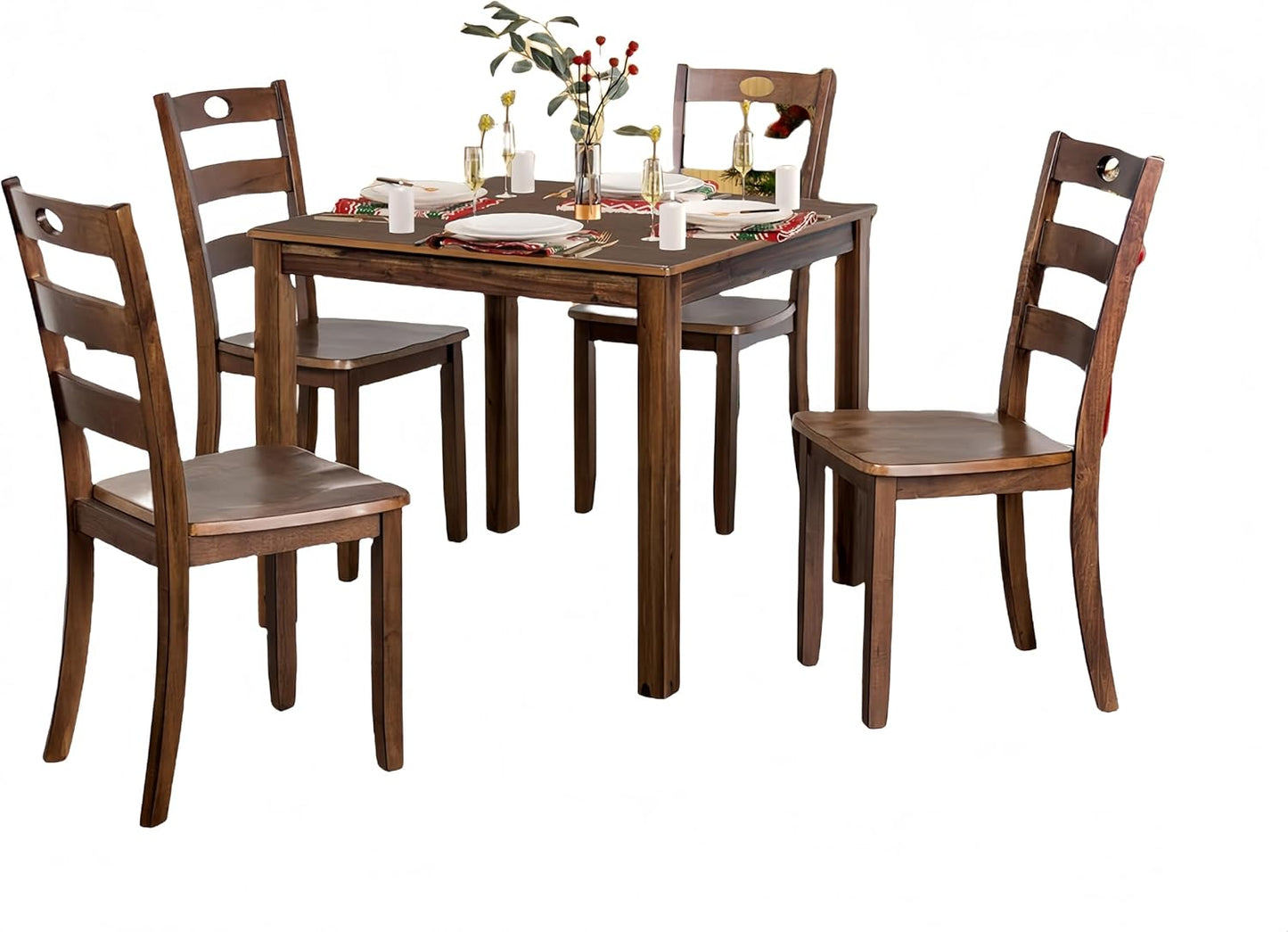 Square Walnut Dining Table Set - Seats 4