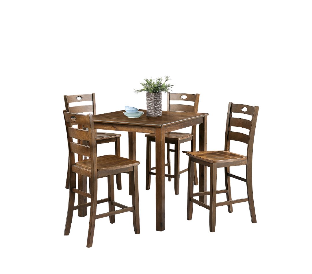 5pc Square Walnut Solid Wood Dining Table Set for Dining Room