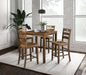 Walnut Finish Transitional Style 5pc Dining Table Set 1x Counter HT. Table 4x Chair Square Shape Table Slat Back Chair Dining Room