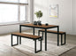 Industrial Style 3pc Dining Set 1x Dining Table 2x Bench U-Shape Metal Legs Wooden Top Walnut And Black Finish