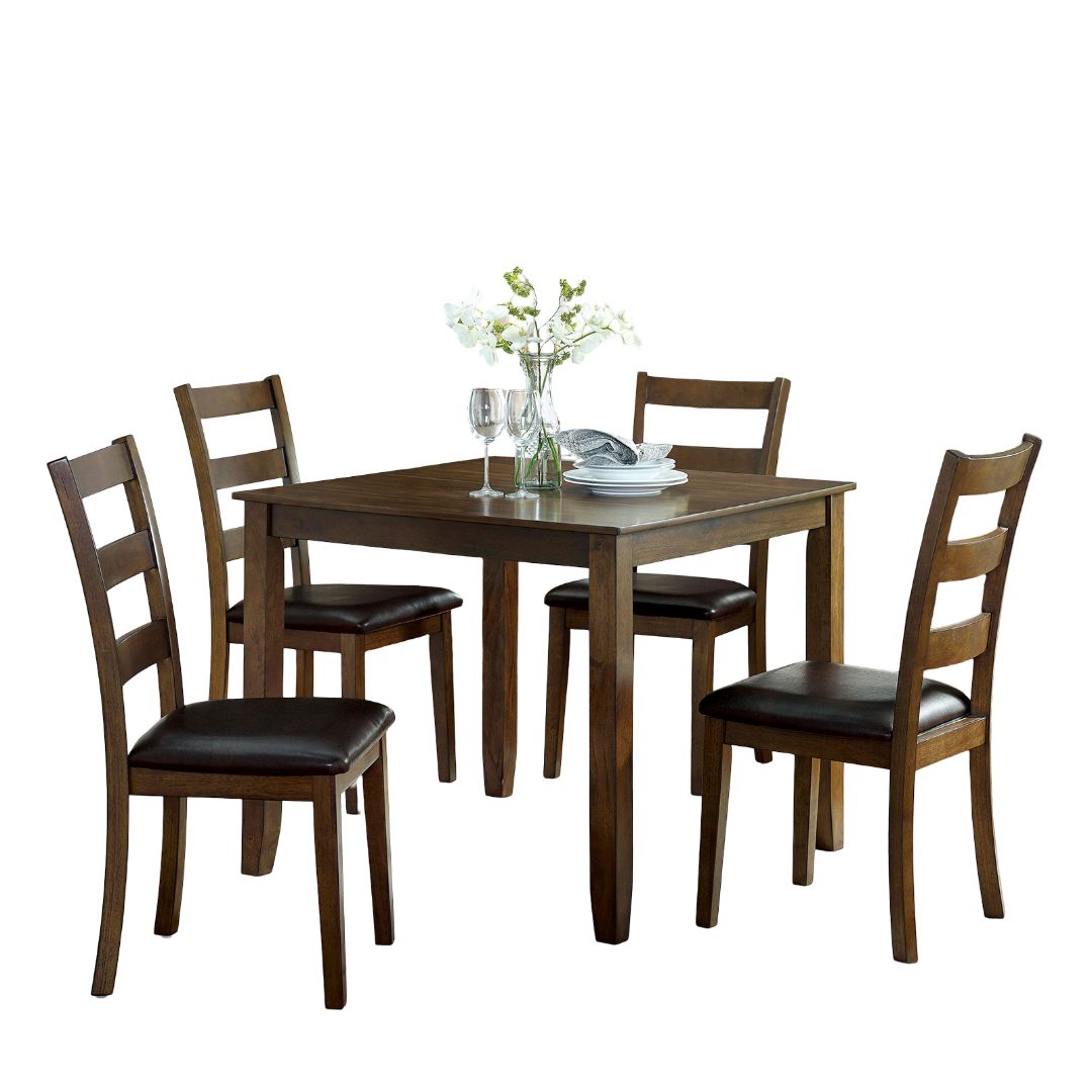 Dark Brown Leather Dining Table Set - Seats 4