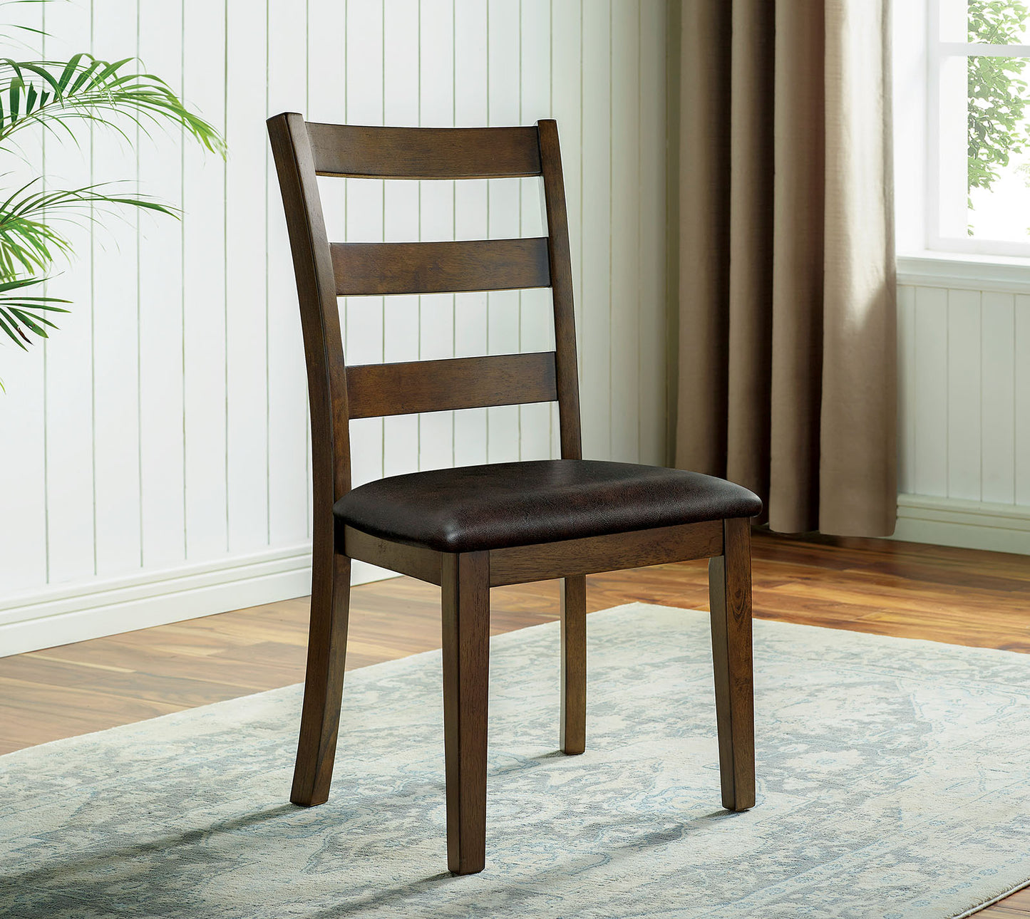 Dark Brown Leather Dining Table Set - Seats 4
