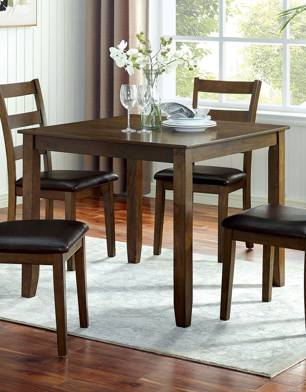 Dark Brown Leather Dining Table Set - Seats 4