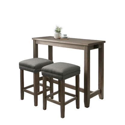 Gray Rectangular Dining Table Set - 2 Seats, Solid Wood