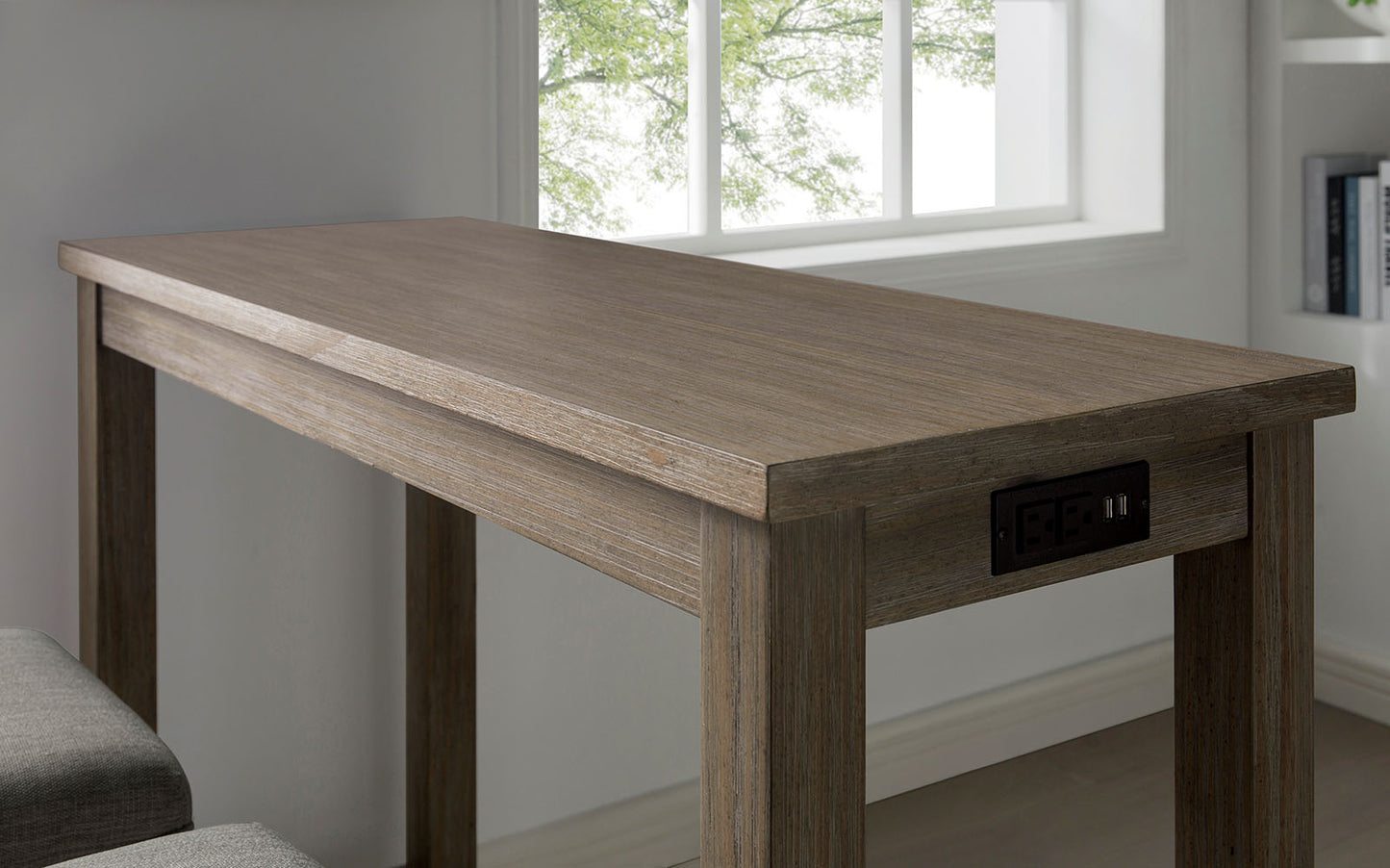 Gray Rectangular Dining Table Set - 2 Seats, Solid Wood