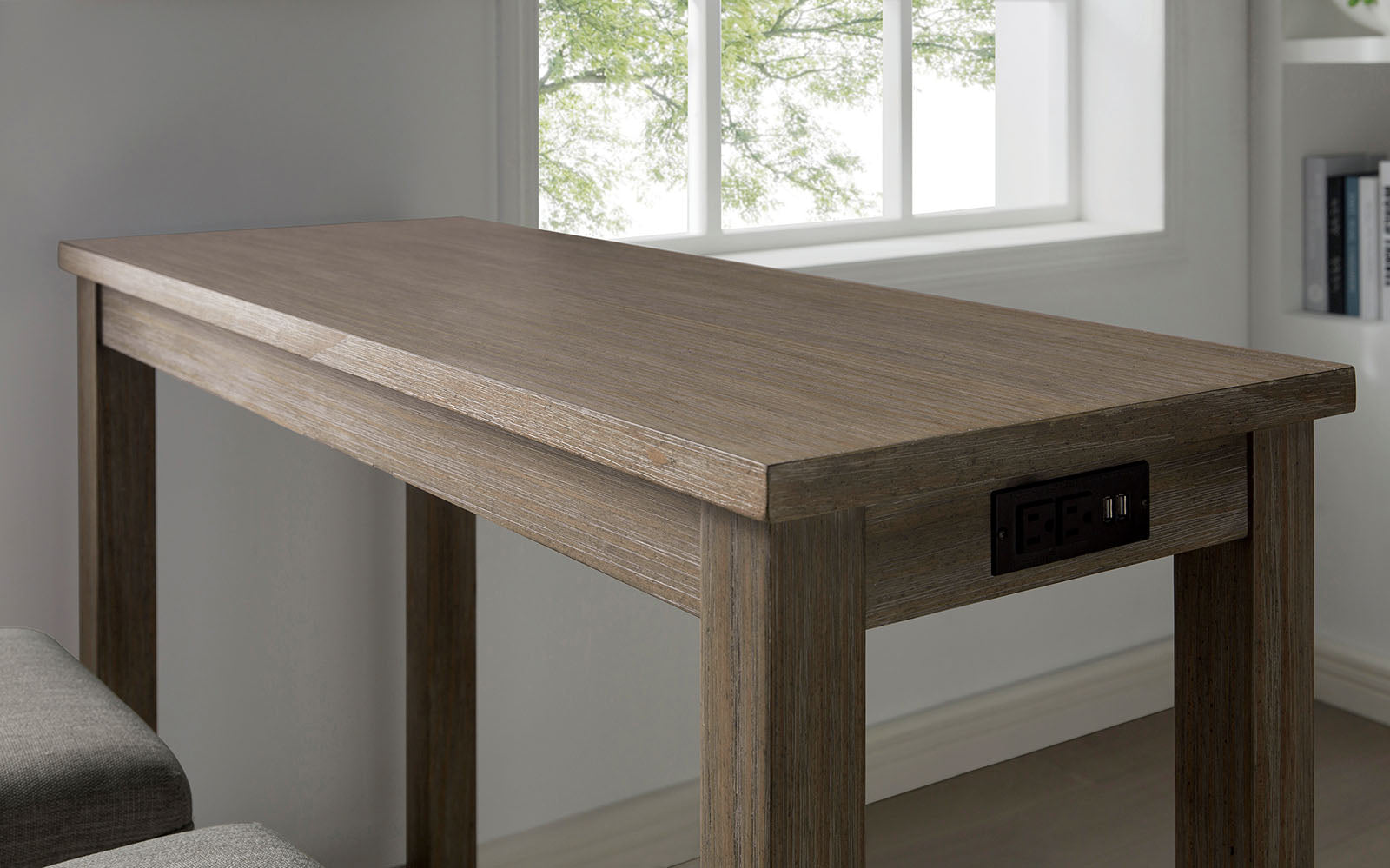 Gray Rectangular Dining Table Set - 2 Seats, Solid Wood