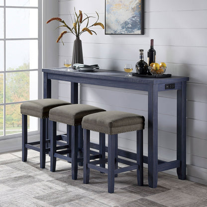 Antique Blue Gray Solid Wood Dining Table Set 4 Piece