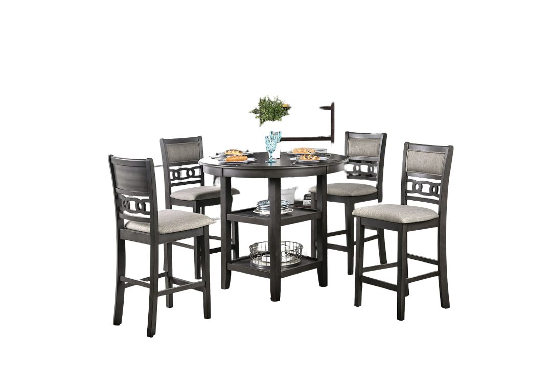 Gray Round Dining Table Set - Seats 4, Transitional Style