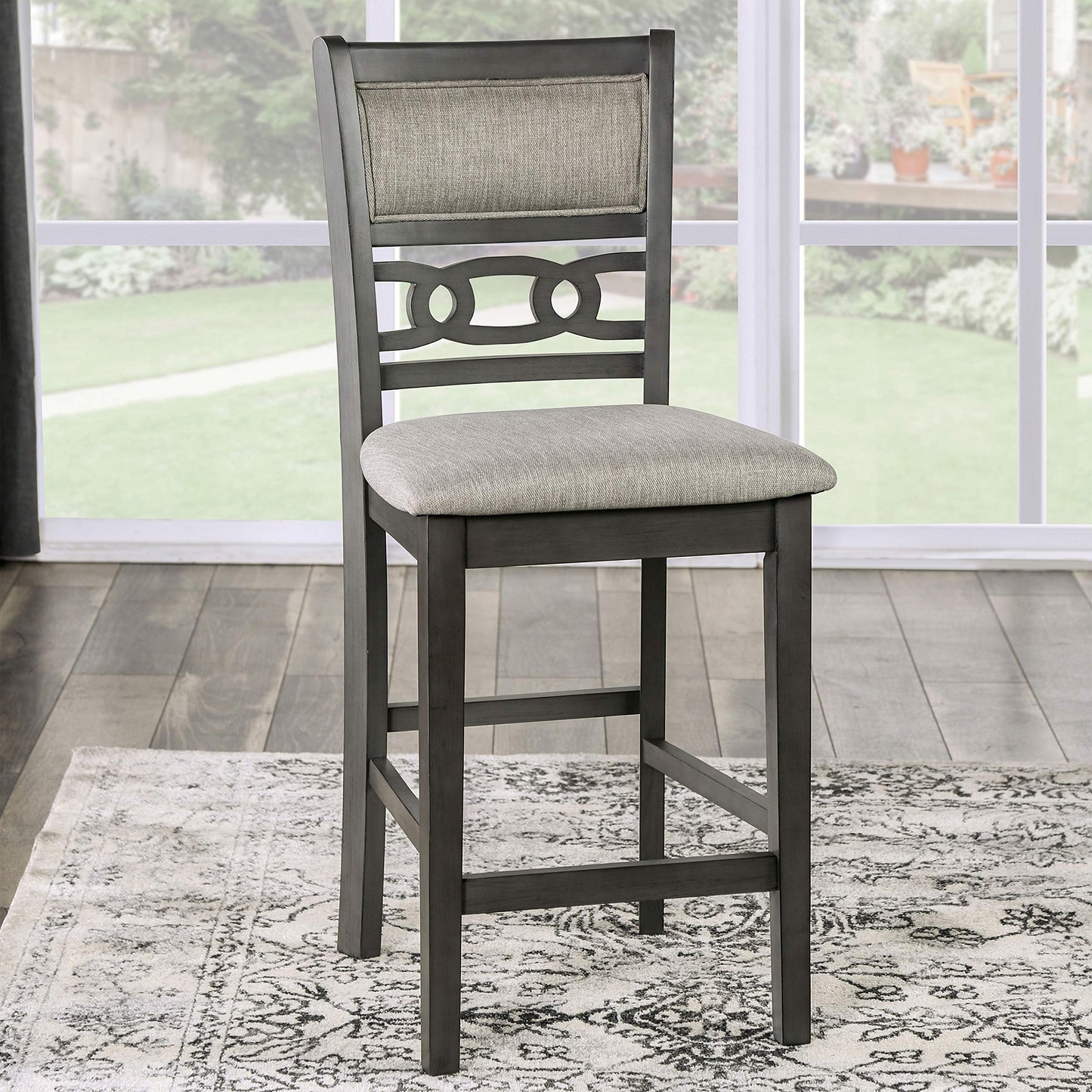 Gray Round Dining Table Set - Seats 4, Transitional Style
