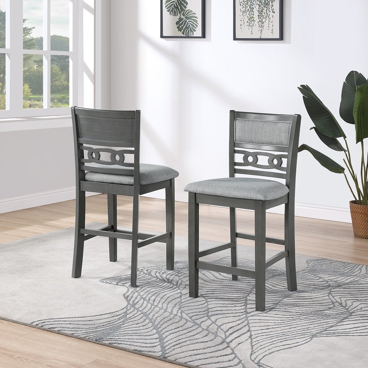Gray Round Dining Table Set - Seats 4, Transitional Style
