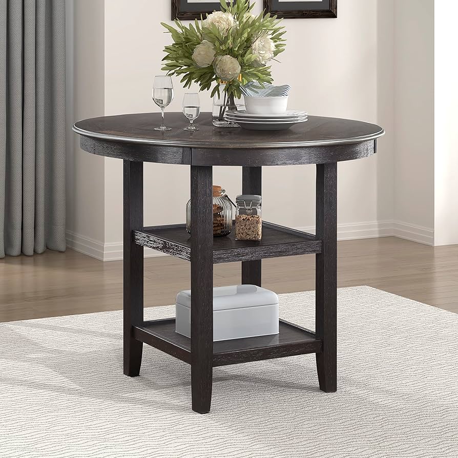 Gray Round Dining Table Set - Seats 4, Transitional Style