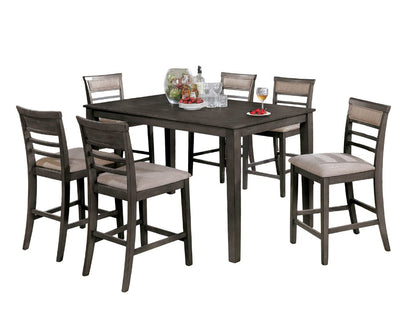 7 Piece Beige Gray Dining Table Set - Seats 6