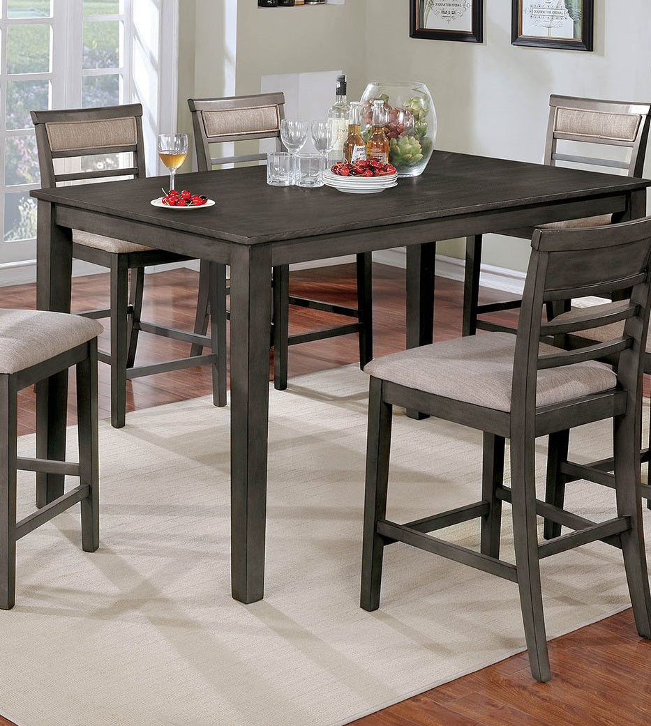 7 Piece Beige Gray Dining Table Set - Seats 6