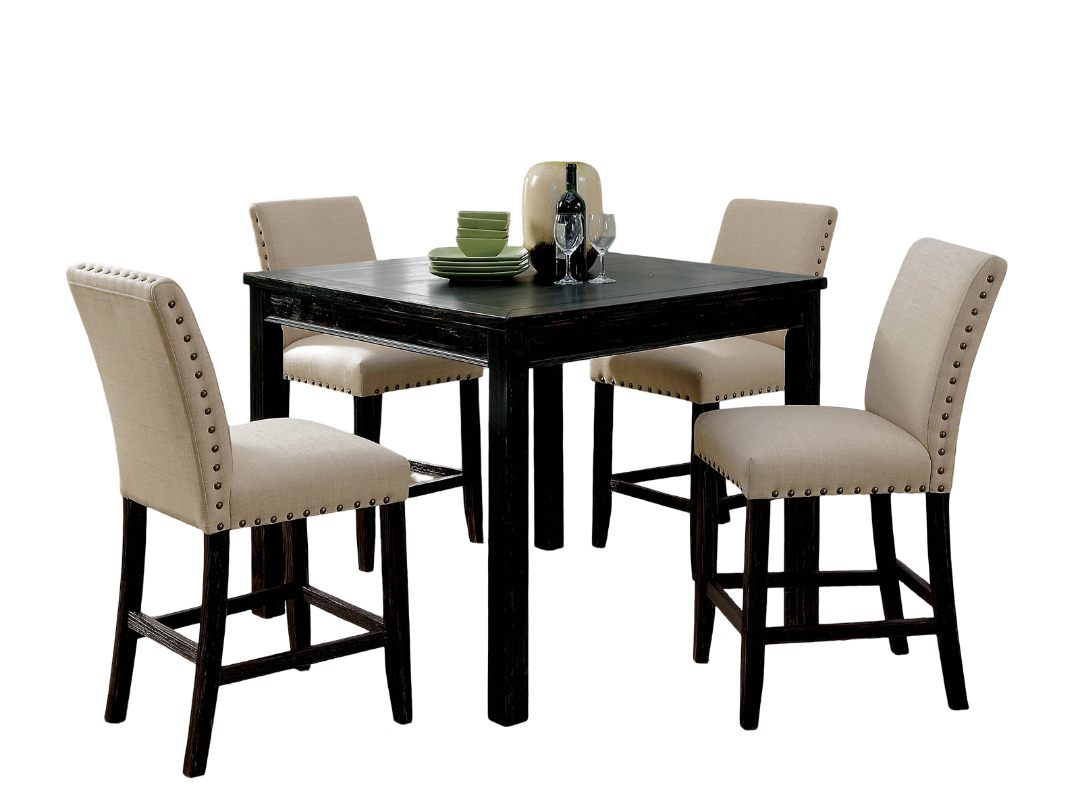 Rustic Square Dining Table Set - Seats 4 Antique Black