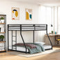 Contemporary Style Twin Over Full Metal Low Bunk Bed Attached Ladder Mattress Ready Matte Black Finish Bedroom Furniture
