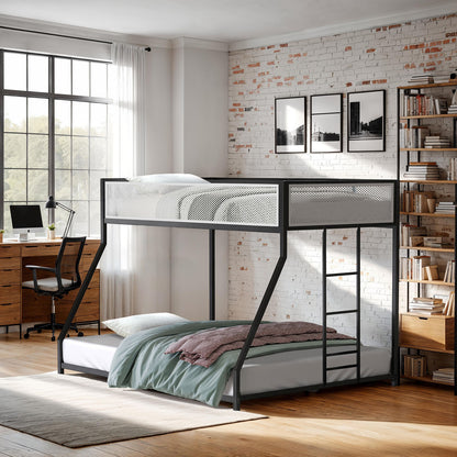 Twin Over Full Metal Bunk Bed - Matte Black/White for Bedroom