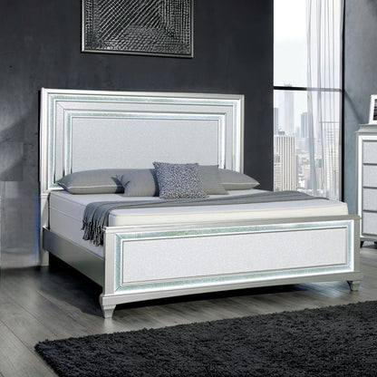Silver / Gray 1pc King Size Bed Faux Crystal w LED Headboard Panel Bedframe Bedroom Furniture Glamorous Contemporary Style