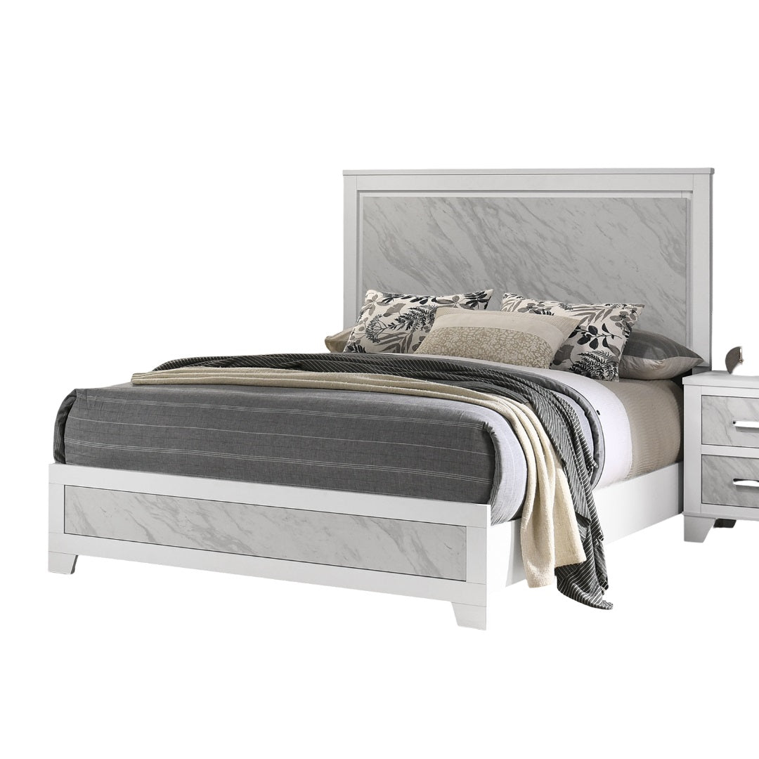 Contemporary White Queen Bed - Box Spring Required