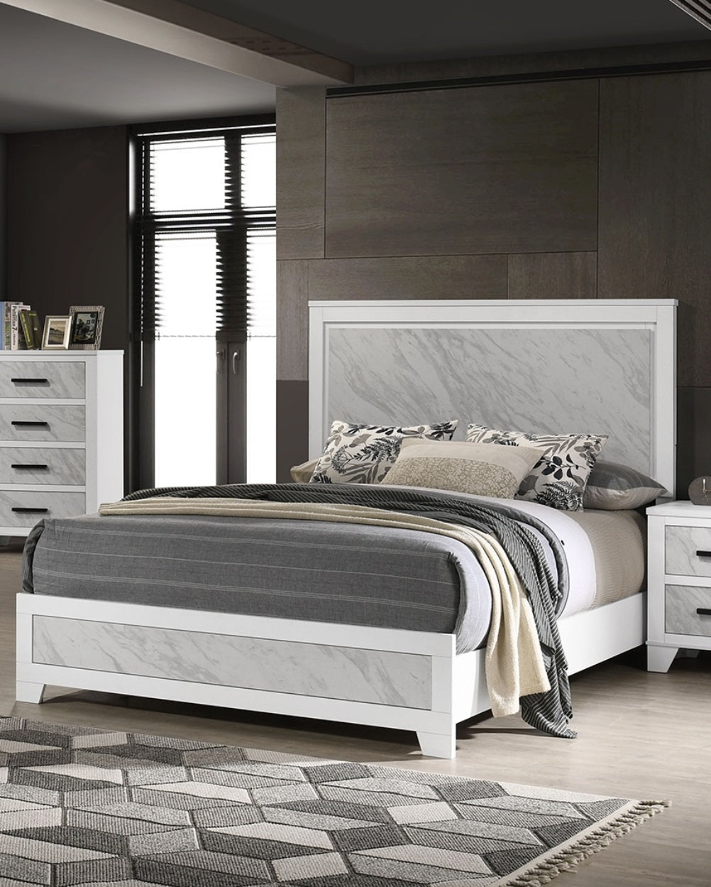 Contemporary White Queen Bed - Box Spring Required