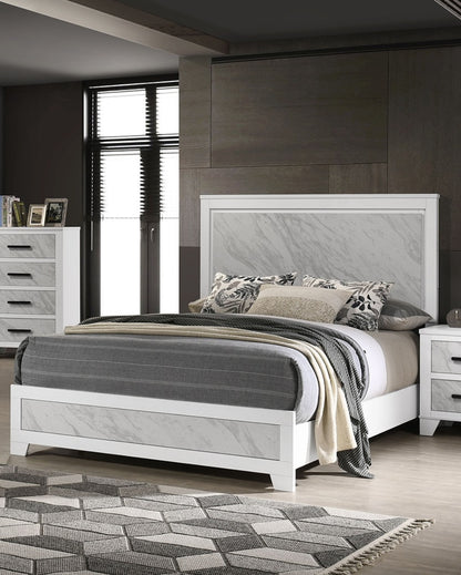 Contemporary White Queen Bed - Box Spring Required