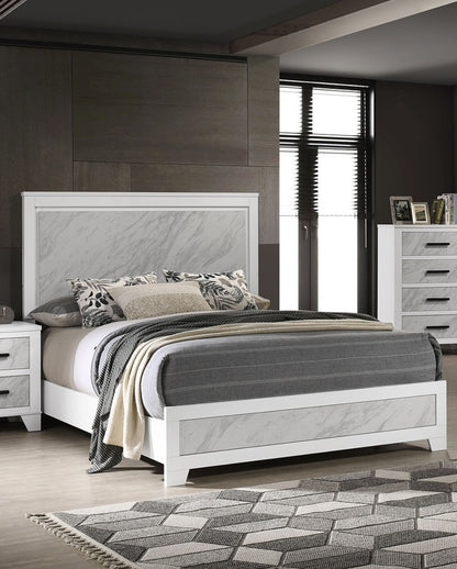 Contemporary White Queen Bed - Box Spring Required