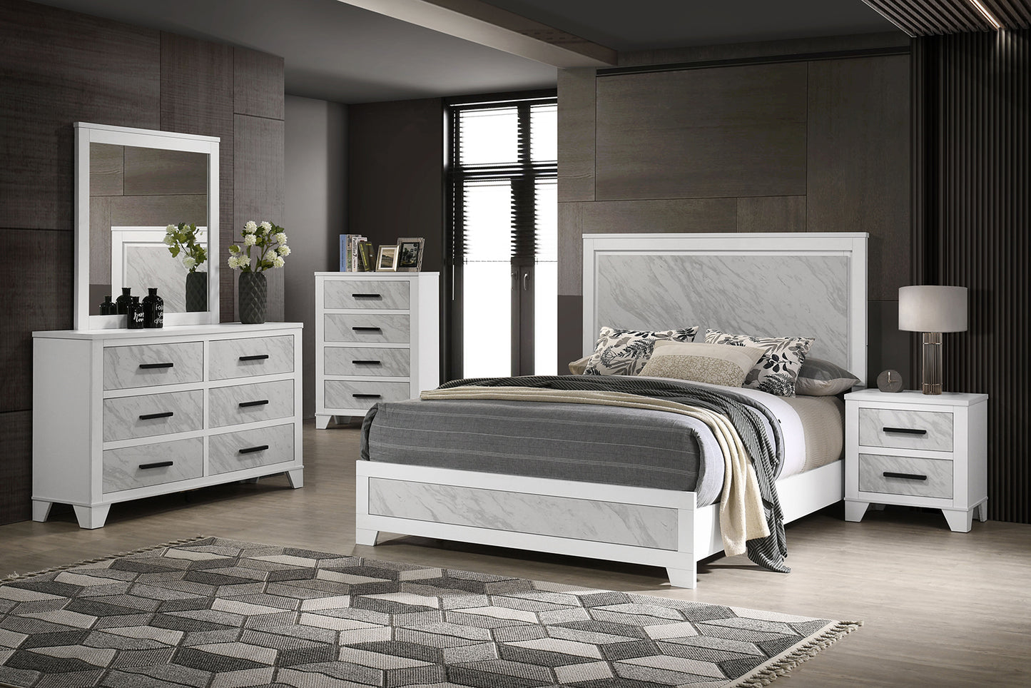Contemporary White Queen Bed - Box Spring Required