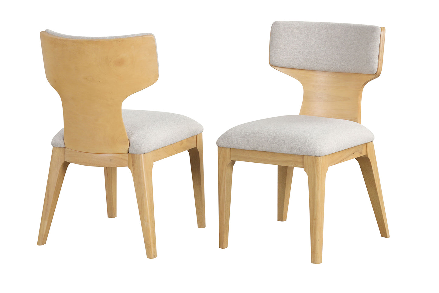 Contemporary Dining Chairs - Natural Fabric & Curved Wood