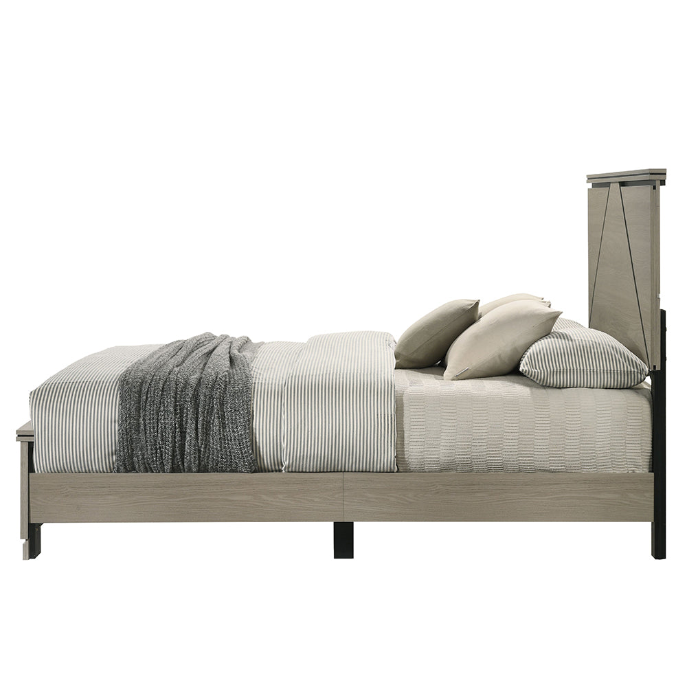 Queen Gray Wood Bed Frame with LED Headboard