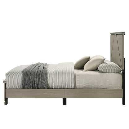 Queen Gray Wood Bed Frame with LED Headboard