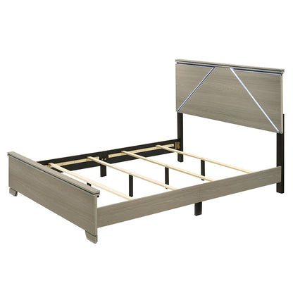 Queen Gray Wood Bed Frame with LED Headboard