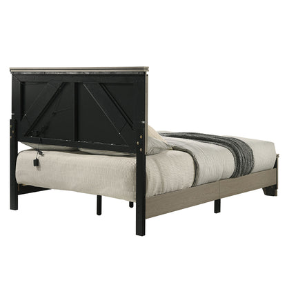 Queen Gray Wood Bed Frame with LED Headboard