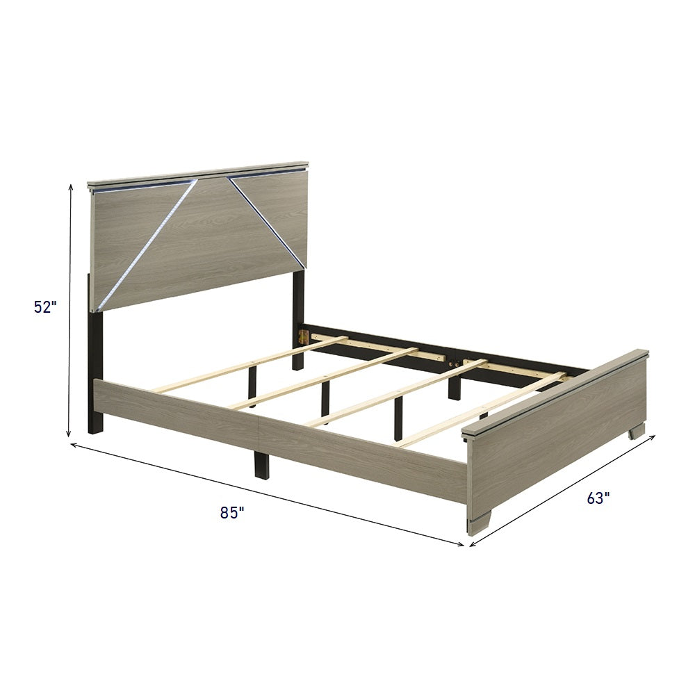 Queen Gray Wood Bed Frame with LED Headboard