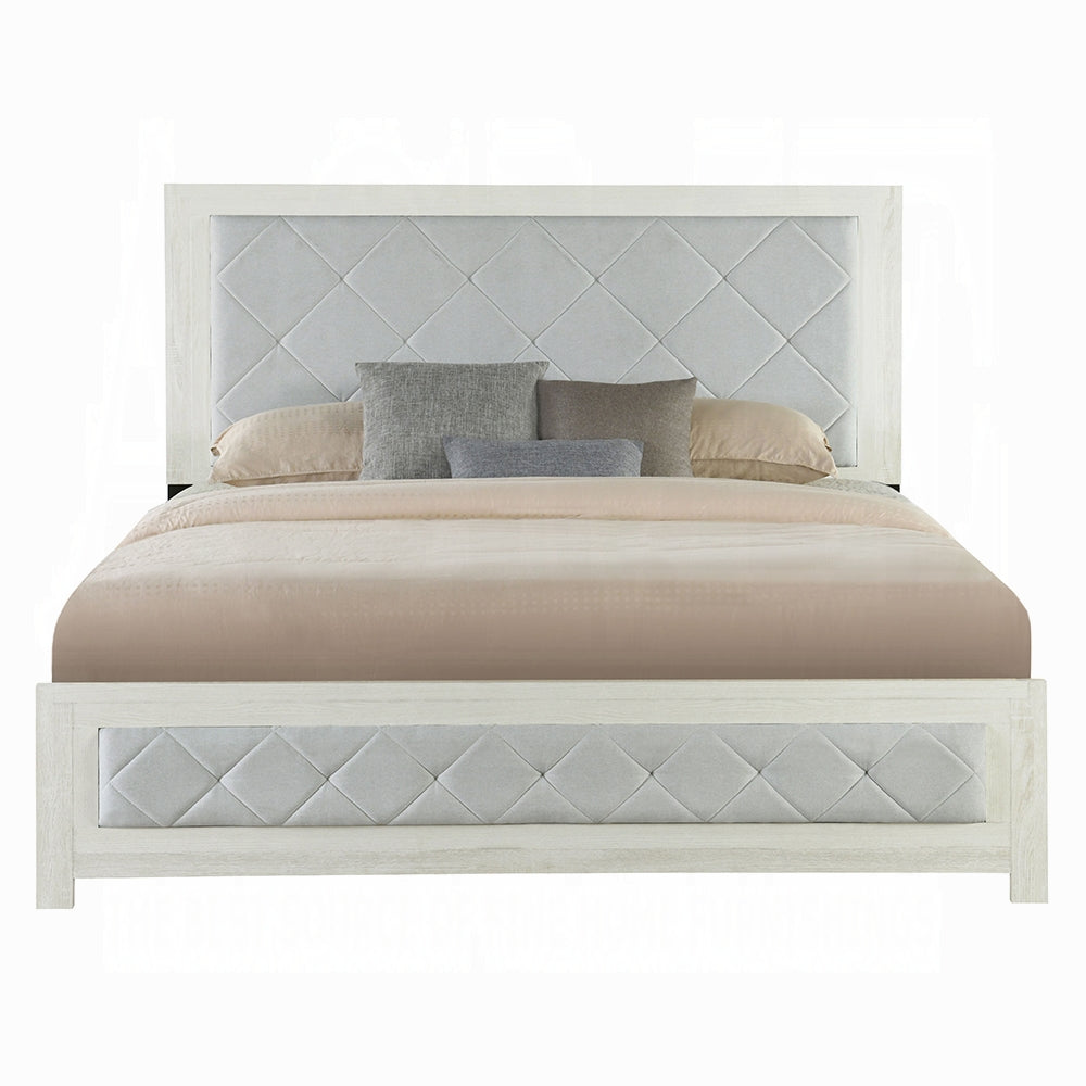 Queen Beige Wood Bed Frame with Tufted Headboard