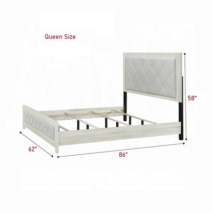 Queen Beige Wood Bed Frame with Tufted Headboard