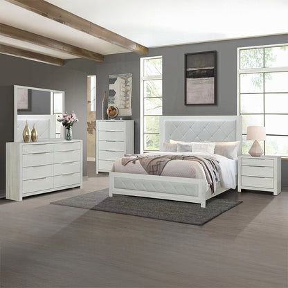 Queen Beige Wood Bed Frame with Tufted Headboard