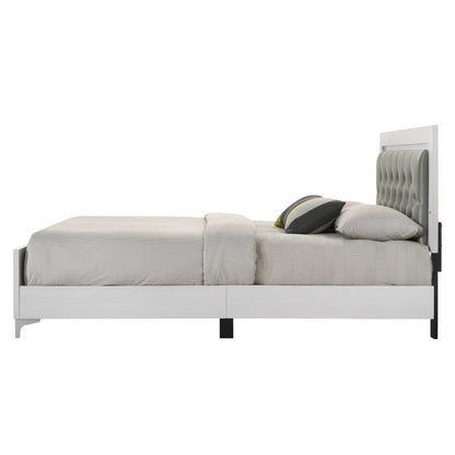Queen White Wood Bed Frame with LED Headboard for Bedroom