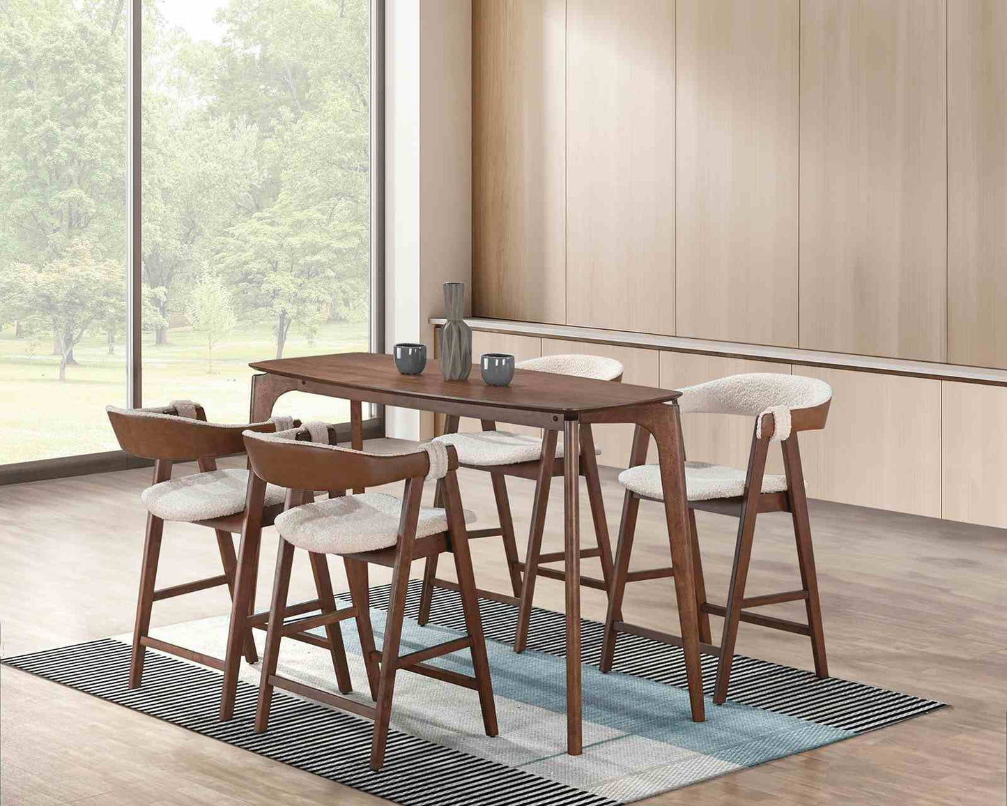 Beige Walnut Mid-Century Modern Dining Chairs - 2 Piece Set