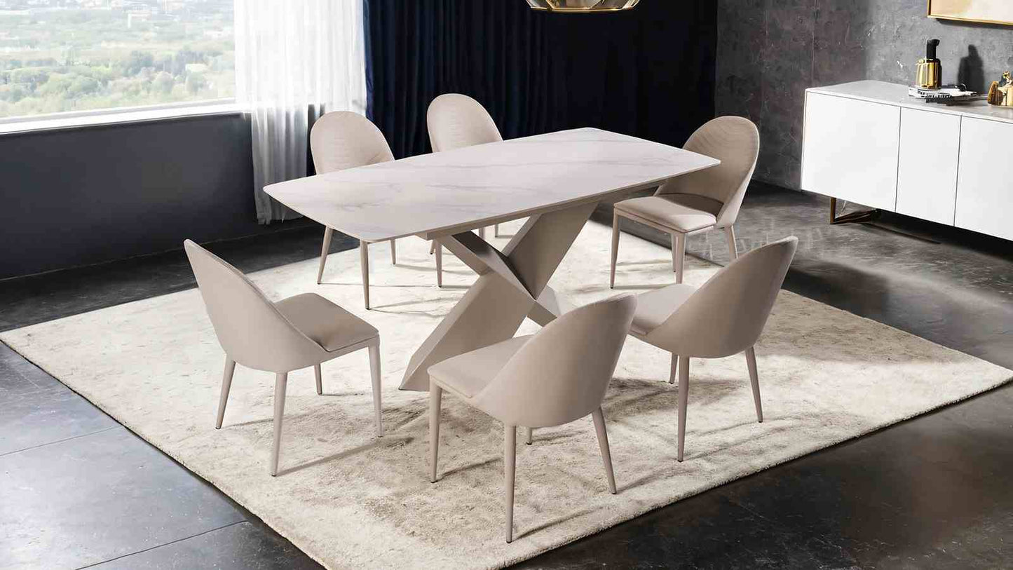 Brown Contemporary Dining Chair - Ceramic, Fabric, Metal