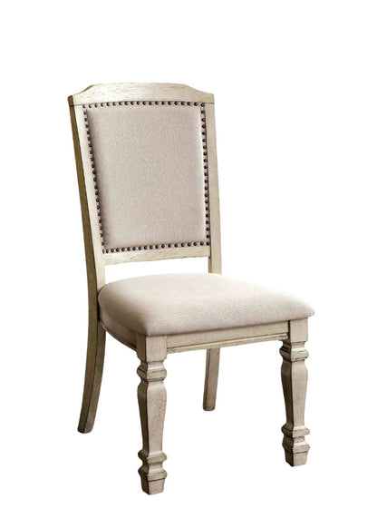 Antique White Fabric Dining Chairs - 2 Piece Set
