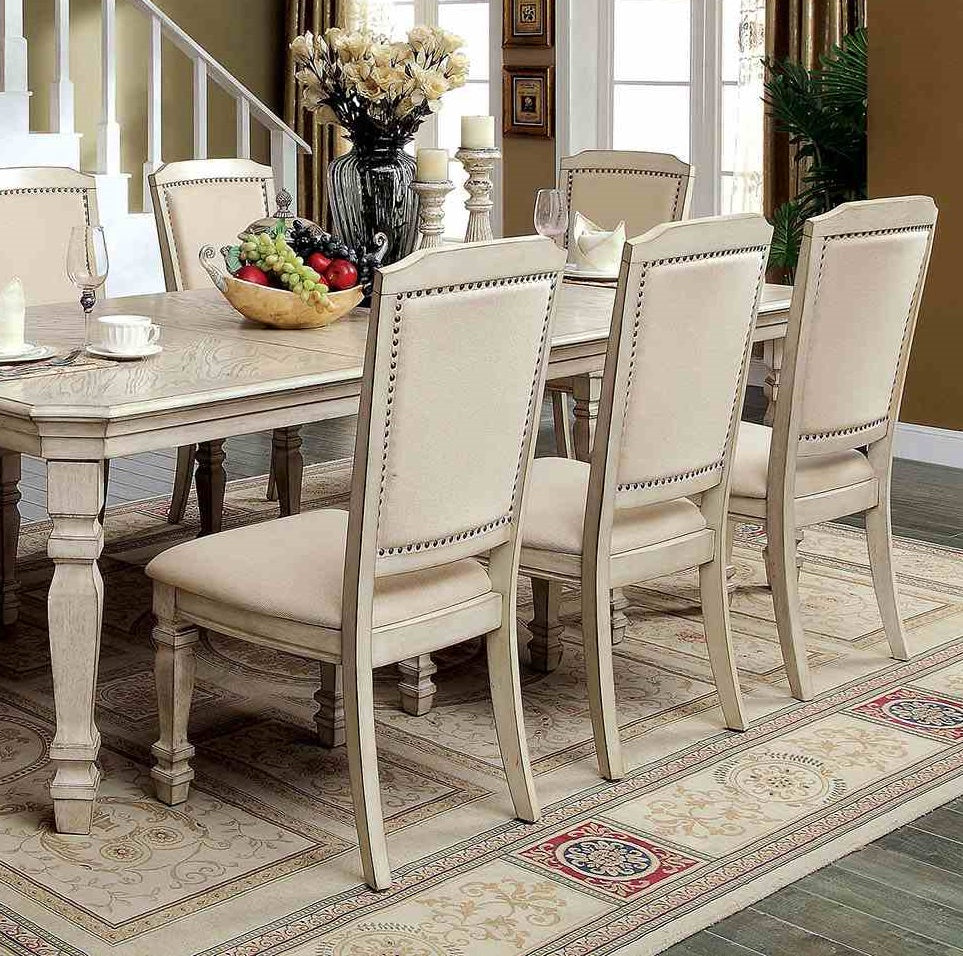 Antique White Fabric Dining Chairs - 2 Piece Set