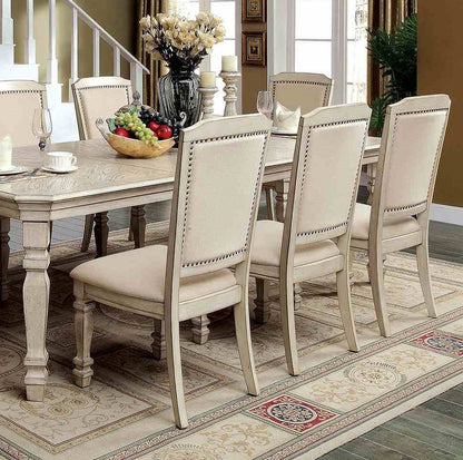 Antique White Fabric Dining Chairs - 2 Piece Set