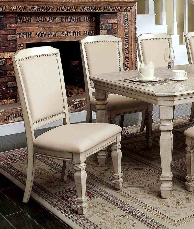 Antique White Fabric Dining Chairs - 2 Piece Set