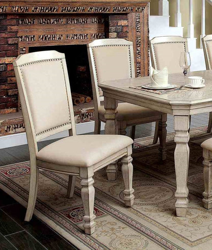 Antique White Fabric Dining Chairs - 2 Piece Set