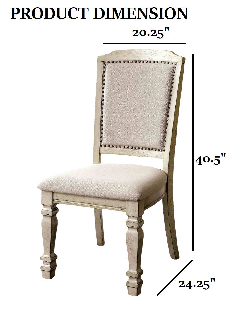 Antique White Fabric Dining Chairs - 2 Piece Set
