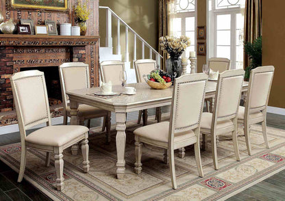 Antique White Fabric Dining Chairs - 2 Piece Set