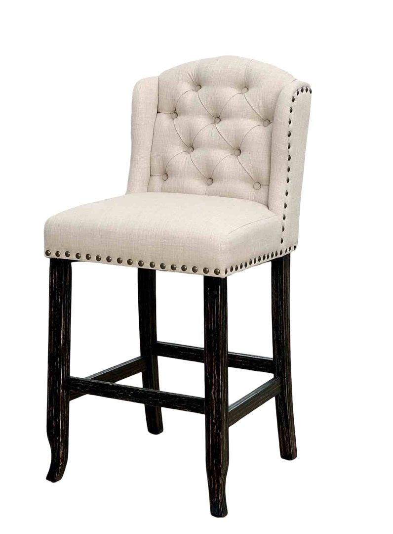 Rustic Dining Room Wingback Chairs in Antique Black and Beige Fabric