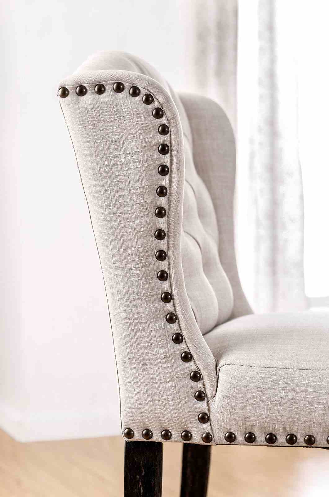 Rustic Dining Room Wingback Chairs in Antique Black and Beige Fabric