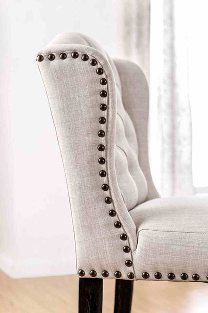 Rustic Dining Room Wingback Chairs in Antique Black and Beige Fabric