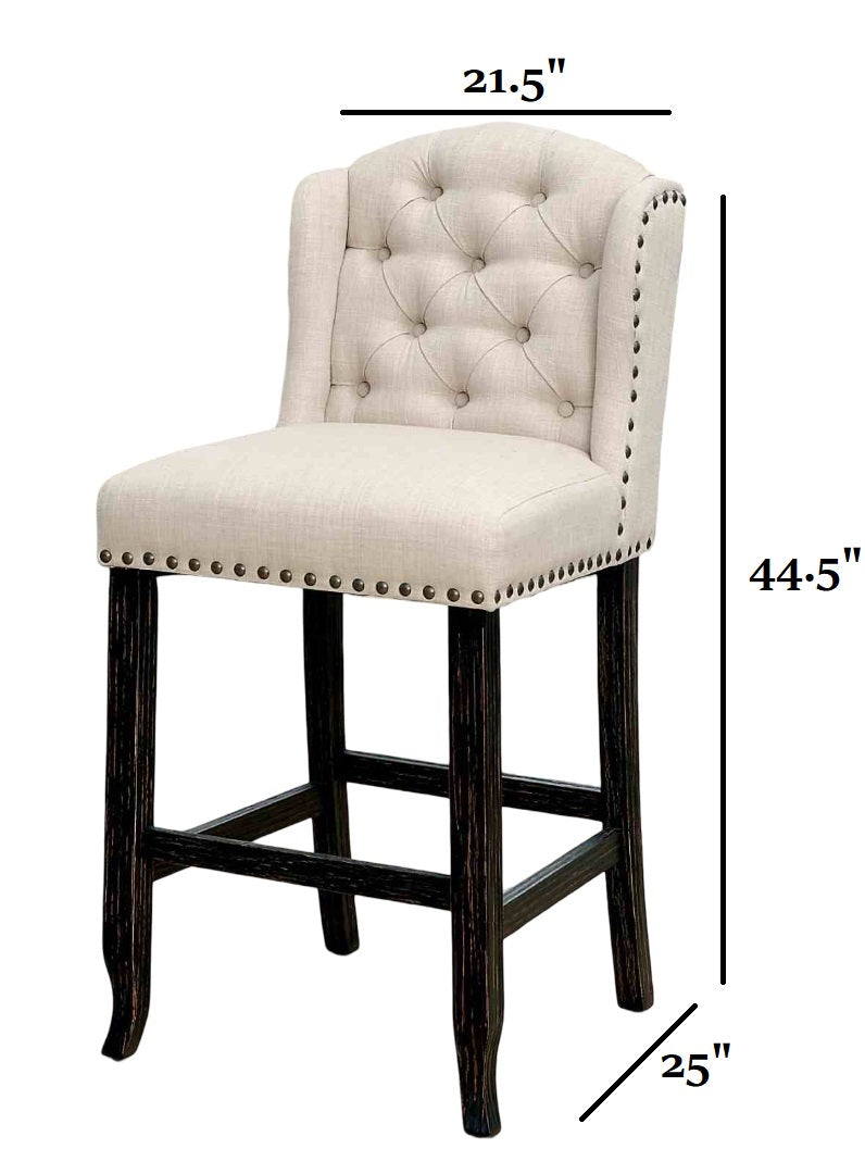 Rustic Dining Room Wingback Chairs in Antique Black and Beige Fabric